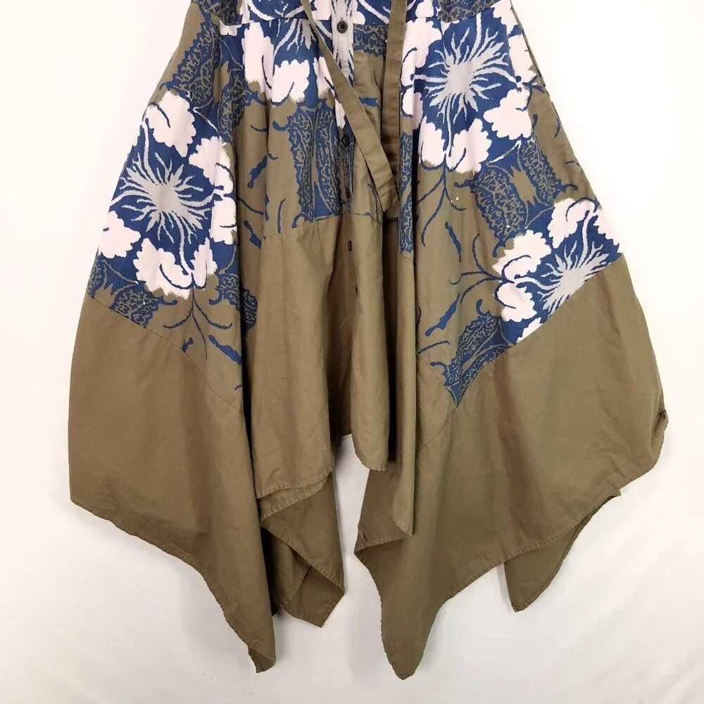 Making The Cut Tie Dress Handkerchief Hem Button Down Short Puff Sleeves Medium - Picture 5 of 15